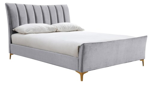 Grey velvet fabric upholstered