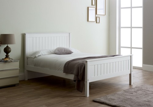Pure white wood bed fame - white,wood,